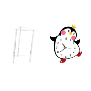 Luzkey Minimalist Clear Acrylic Side Table NightStand with Cartoon Penguin Wooden Wall Clock Modern Bedside Cabinet End Table for Living Room Home Office Bedroom Multifunctional Lovely