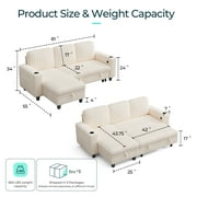LINSY HOME L Shaped Sectional Couches for Living Room, Sleeper Sofa Bed with Reversible Storage Chaise, Pull Out Couch Bed with USB, Cup Holder, Beige