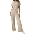thumbnail image 2 of Women'S Casual Summer Travel Vacation Wear Two-Piece Suit Short Sleeve Wide Leg Pants Casual Suit Apricot XXL, 2 of 7