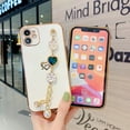 thumbnail image 6 of Allytech Case for iPhone 12 6.1 inch, Luxury Plating Soft Flexible TPU Love Heart Pattern Back Case with Chain Bracelet Hand Strap Girly Women Protective Cover for iPhone 12, Black, 6 of 8