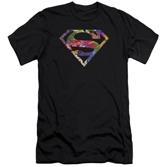 Superman Hawaiian Shield Premium Adult Slim Fit 30/1 T-Shirt Black