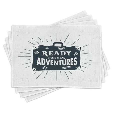 

Adventure Placemats Set of 4 Ready for New Adventures Briefcase Traveling Journey Themed Design Work of Art Print Washable Fabric Place Mats for Dining Room Kitchen Table Decor Indigo by Ambesonne