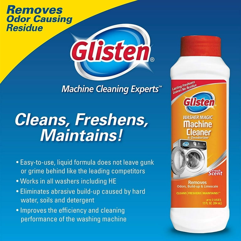  Glisten Washing Machine Cleaner, Helps Remove Odor, Buildup,  and Limescale, Fresh Scent, 12 Ounce Bottle, 2-Pack : Health & Household