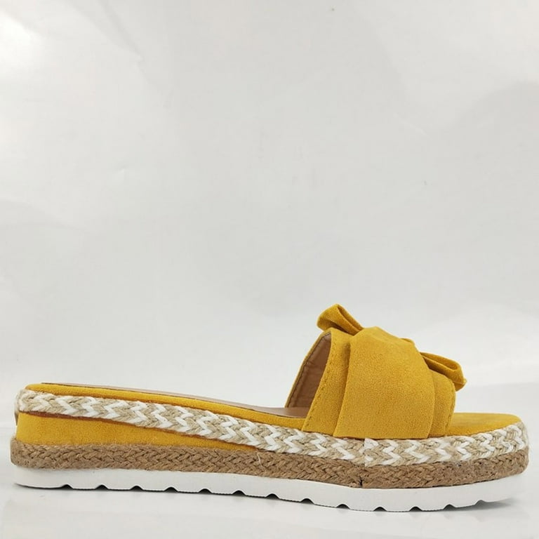 LoyisViDion Womens Sandals Clearance Women Bowknot Beach Summer Slippers Platform Slope Heels Plus Size Shoes Yellow 10.5 43