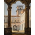 thumbnail image 2 of Italian School 12x14 Black Ornate Wood Framed Double Matted Museum Art Print Titled: View of San Lorenzo Cloister in Naples, 2 of 5