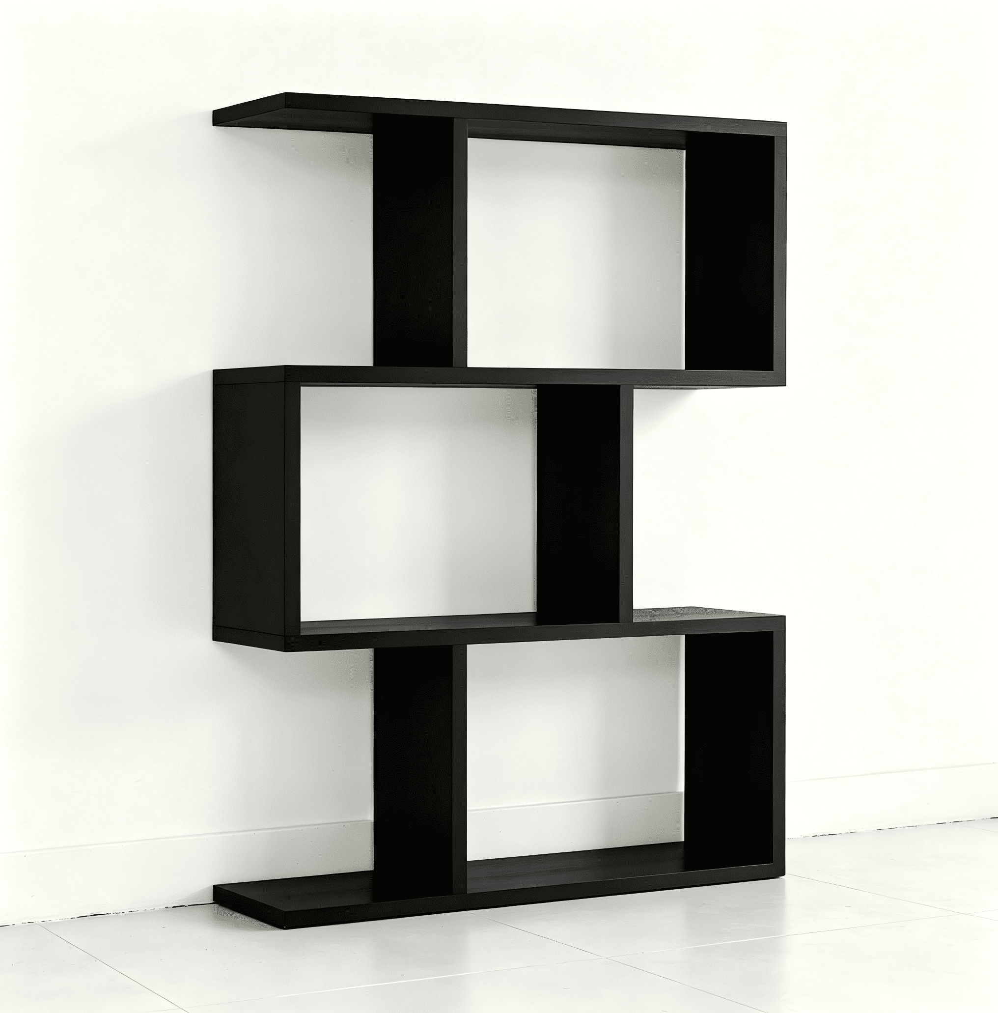 Three layer simple household black bookshelf