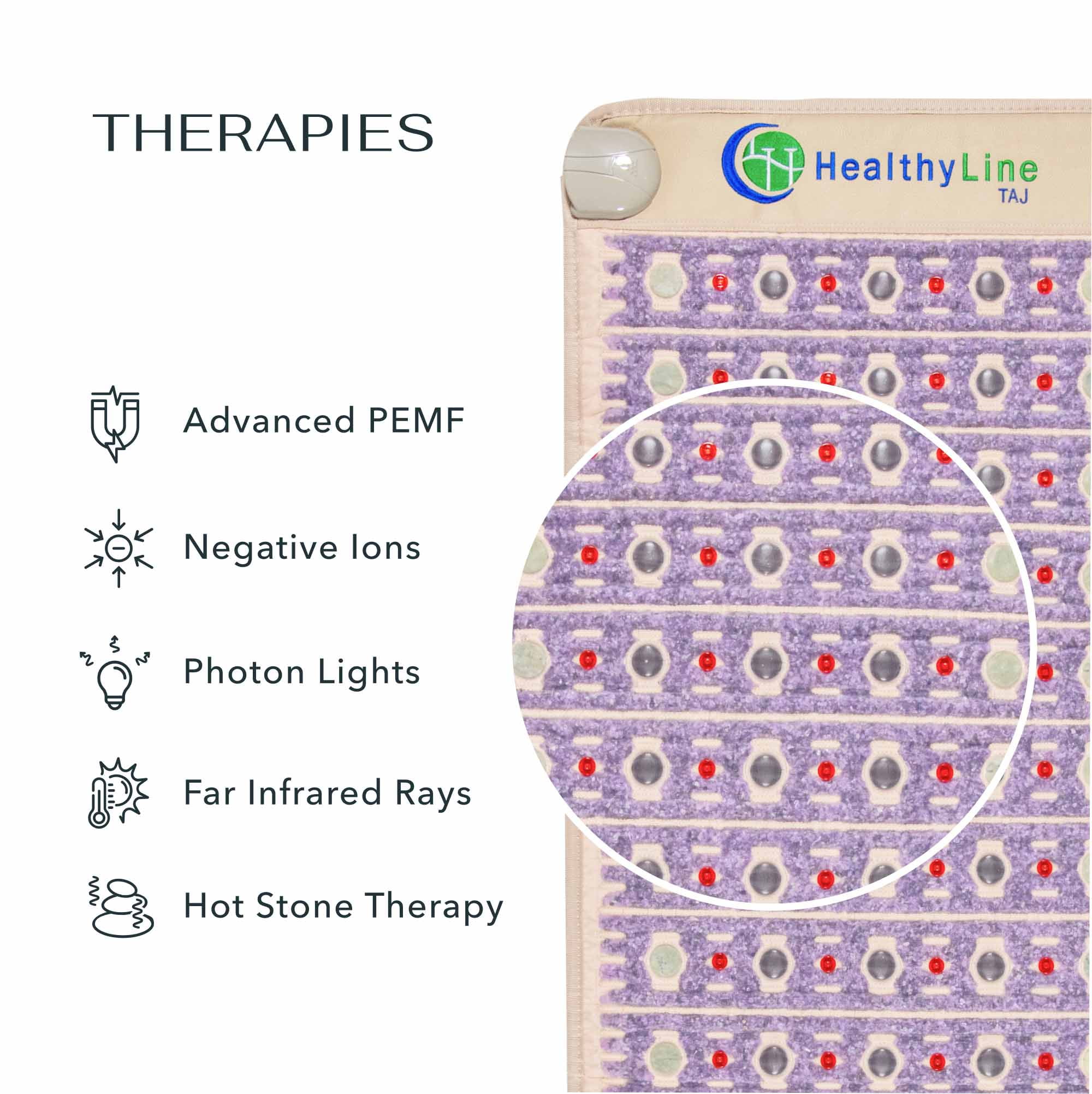 Far Infrared Chair Heating Pad - Natural Gemstones Mat for Back Pain - PEMF, Negative Ions and Photon Lights - 40" x 18"