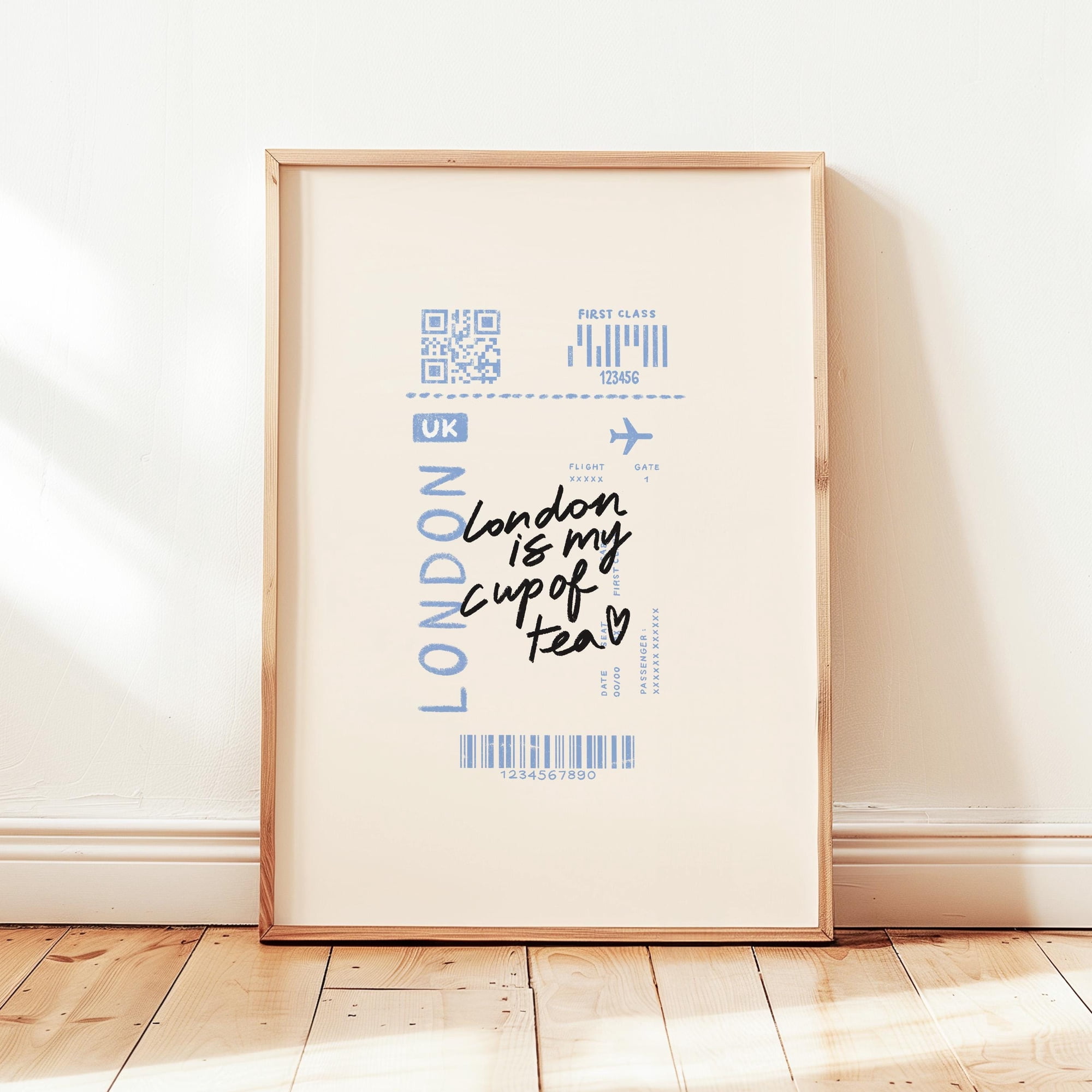 London Airline Ticket Printable, Minimalist Travel Poster, Neutral UK City Wall Decor, Poster Only