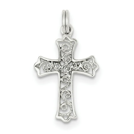 Filigree Christian Cross - 925 Sterling Silver Filigree Cross (17x27mm) Pendant / Charm