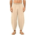 thumbnail image 5 of Xuniizn Linen Pants Men Casual Elastic Waist Beach Holiday Pants with Pockets Plus Size Loose Breathable Cotton Boho Jogger Pants, M-3XL, 5 of 8