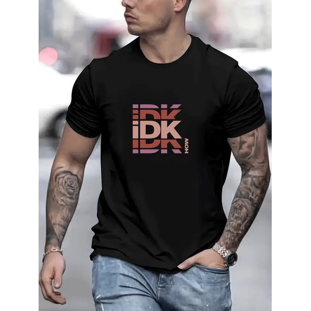 Camiseta con estampado de letras, estilo casual urbano, elástica, de cuello redondo, para hombre, para verano.