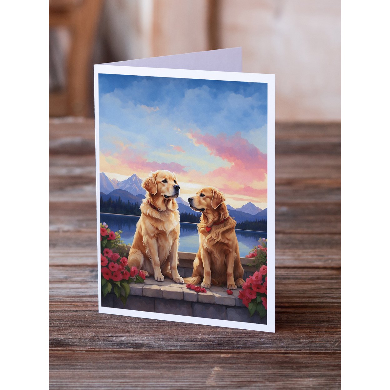Golden Retriever Two Hearts Greeting Cards Pack of 8 7 in x 5 in