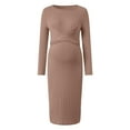 thumbnail image 3 of Lispipm Sweater Dress for Women Long Sleeve Maternity Dress with Crew Neck and Slim Fit Ribbed Knit Maxi Dress for Fall Winter Brown M, 3 of 9