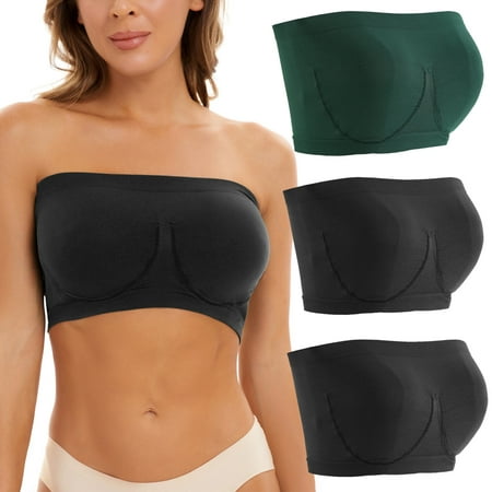 

wofedyo Tube Tops for Women 3 Pieces Sports Bras for Women Plus Size Strapless Bra Bandeau Non Padded Top Stretchy Yoga Fitness Bra Bras for WomenMulticolour