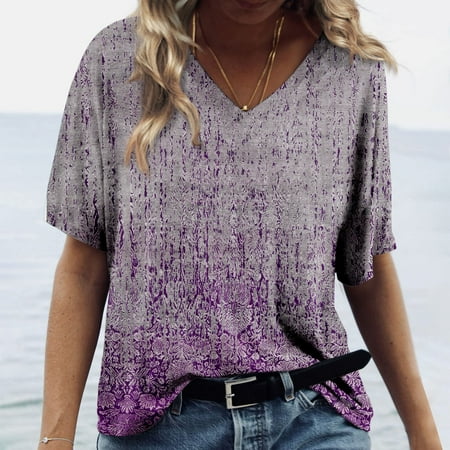 tobchonp New Arrivals Tops Female Comfortable Pullover Summer Tops Casual Fashion Tops Ladies Purple XXL