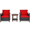 thumbnail image 4 of Gymax 3PCS Patio Wicker Rattan Conversation Set Outdoor Furniture Set w/ Red Cushion, 4 of 10