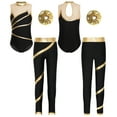 thumbnail image 5 of Eandarui Kids Girls Gymnastic Yoga Ballet Dance Suit Metallic Leotard with Legging Headwear Ice Gold 6, 5 of 7