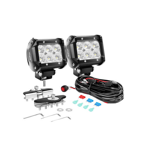 Nilight 4 Inch LED Flood Work Light Pods 2PCS, 18W Wide Beam Hood & Pillar Mount Auxiliary Off-Road Lights with Adjustable Brackets and 2-Lead Wiring Harness