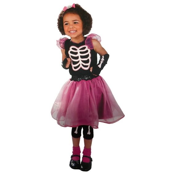 Girls Pink & Black Tutu Skele-Cutie Skeleton Halloween Costume Medium (6-8)