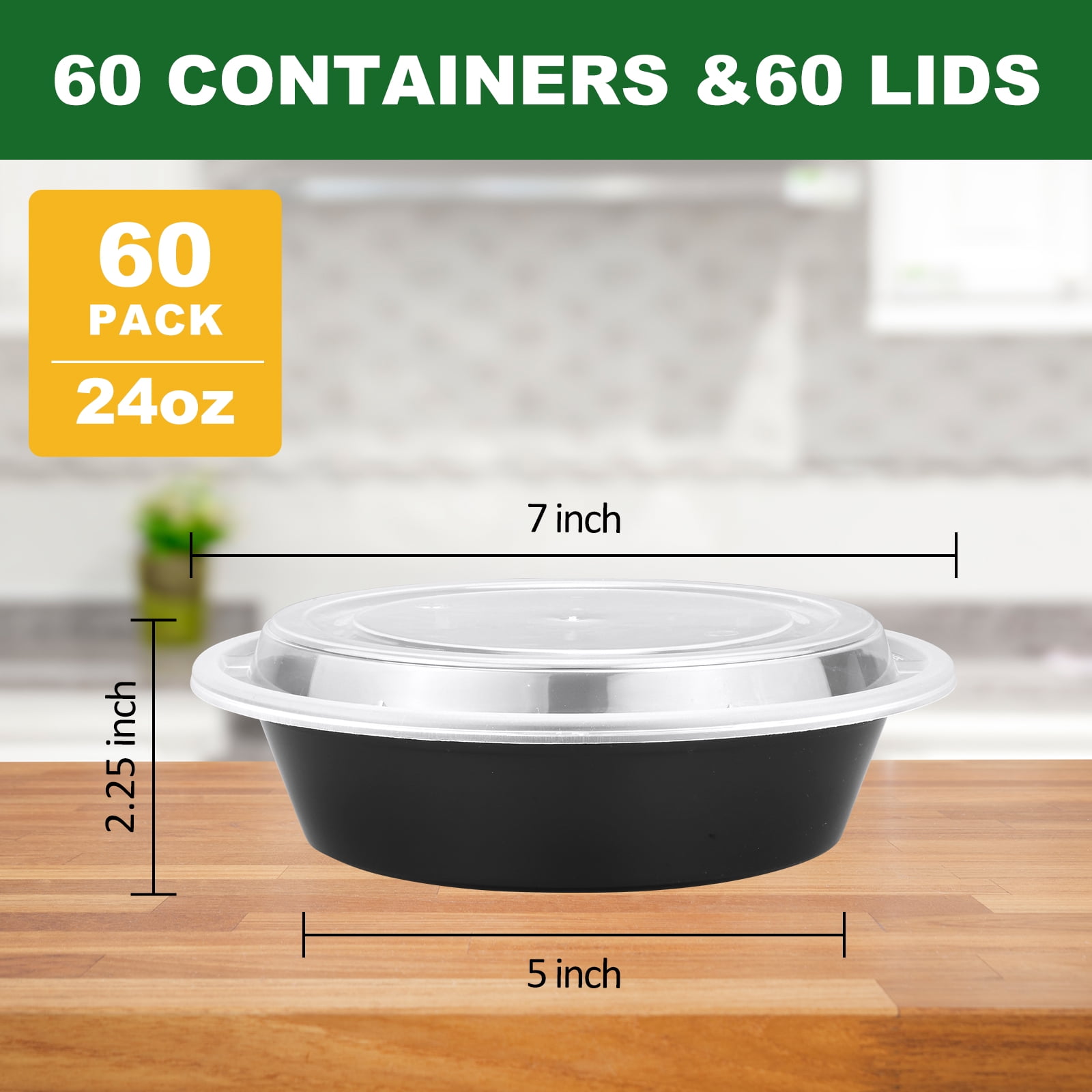 BagDream 24oz Round Meal Prep Bowl 60 Pack Plastic Food Storage Containers with Lids Disposable for Soup and Salad