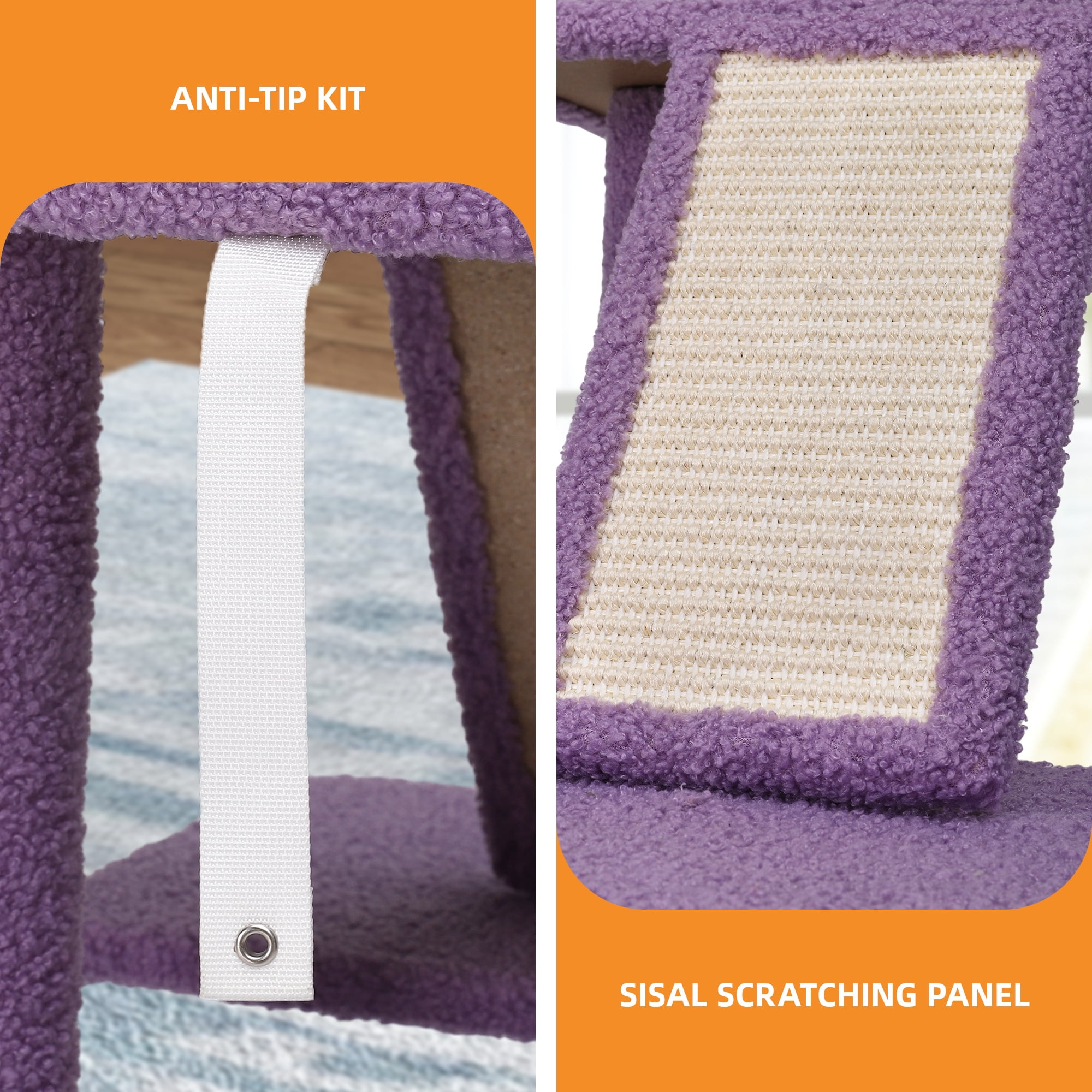 Uforic 48" Flower Cat Tree Tower, Purple/White Cat Climbing Tower with Detachable Perch, Condo & Sisal Scratching Posts
