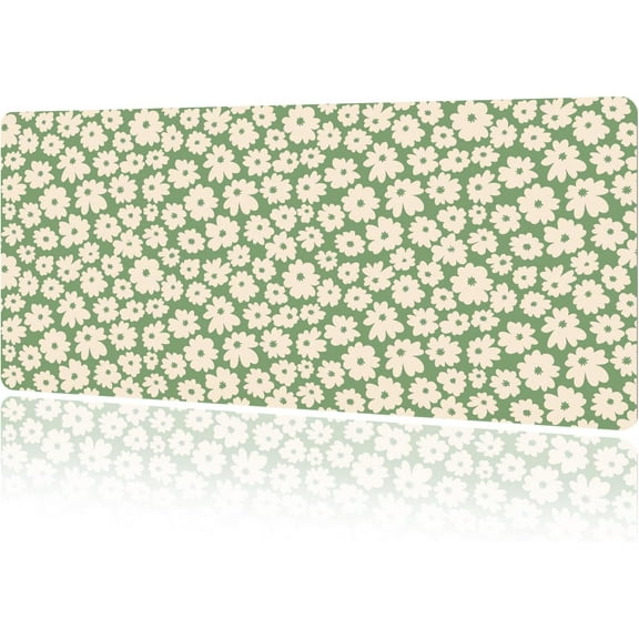 Kawaii Green Flower Extended Gaming Mouse Pad Large, 31.5"X15.7" Big Mouse Pad with Non-Slip Base Long Computer Keyboard Mouse Mat for Home Office Work