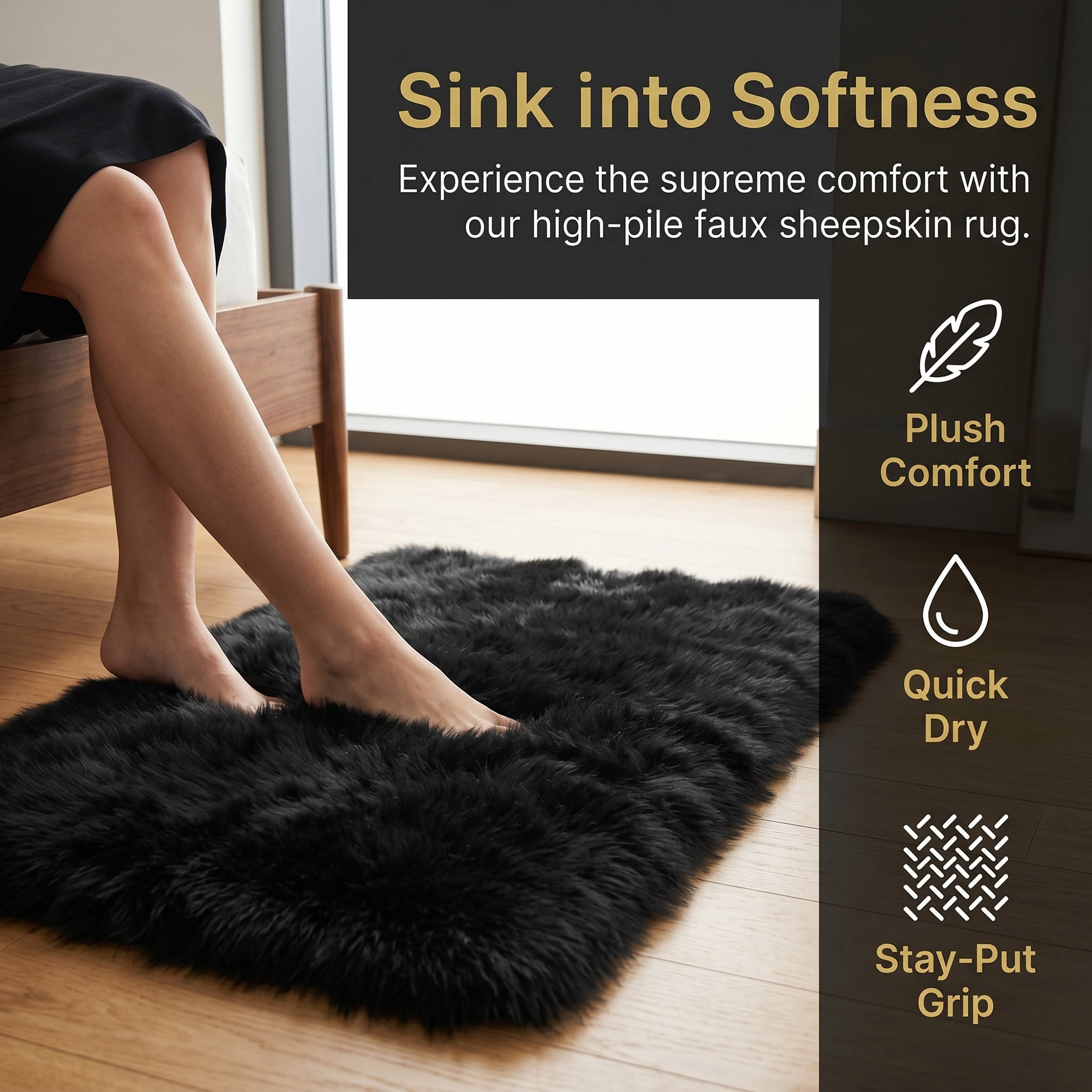 Unique Bargains Shaggy Area Rug Ultra Fluffy Non Slip Fuzzy Carpet 24" x 16" Black