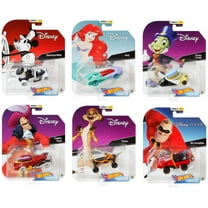 2018 Hot Wheels 1/64 Disney Pixar Character Cars Series 6, Set of 6 Collectible Die Cast Toy Cars Steamboat Willie, Ariel, Jiminy Cricket, Captain Hook, Timon & Mr. Incredible