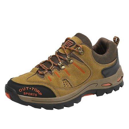 

Sneakers for Men Fashion All Season Men Sports Hiking Shoes Round Toe Lace Up Flat Non Slip Comfortable Solid Color Mens Sneakers Pu Khaki 42