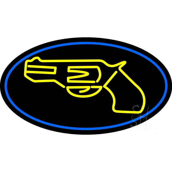 Yellow Gun LED Neon Sign 10 x 24 - inches, Black Square Cut Acrylic Backing, with Dimmer - Bright and Premium built indoor LED Neon Sign for Defence Force.