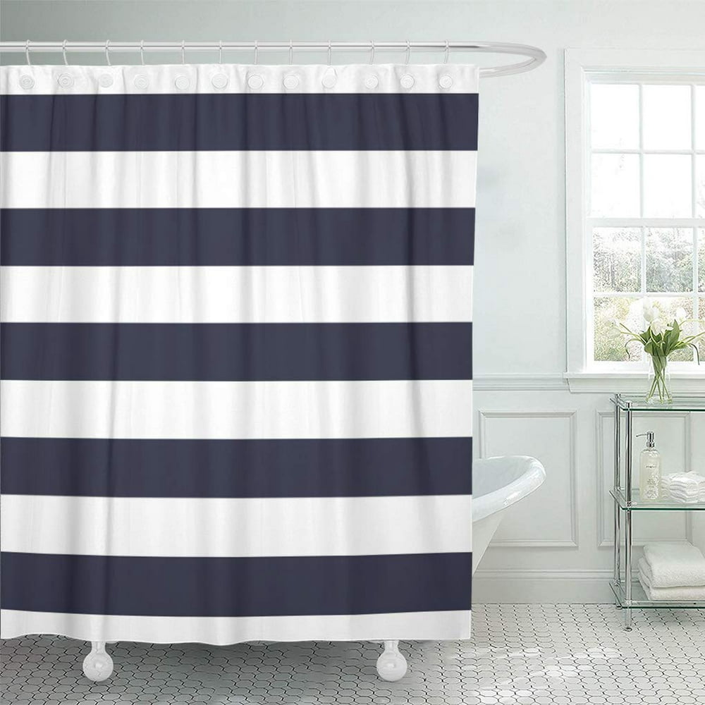 Cynlon Garden Blue Nautical Stripes Patio Modern Striped Bathroom Decor Bath Shower Curtain