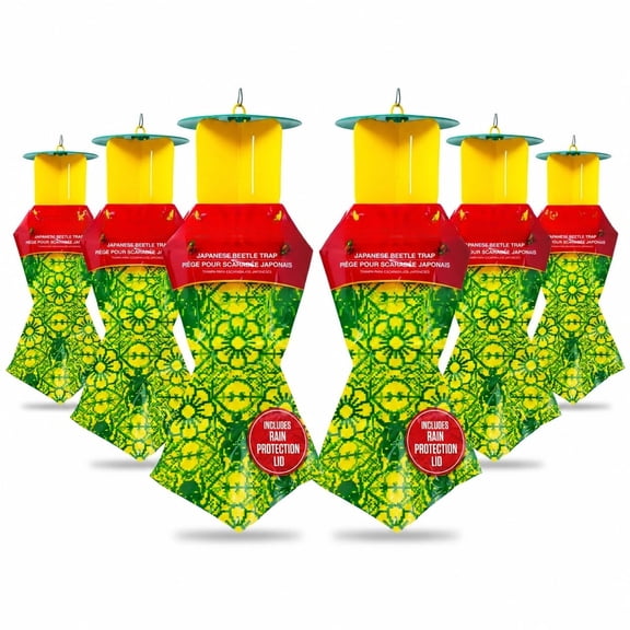 Japanese Beetle Traps w/Rain-Proof Cap 3-Pack & Dual Lure, Beetle Bag Trap, Hanging Beetle Catcher, Pest Control for Backyard & Garden, Plants, Trees, Vegetables & Flowers