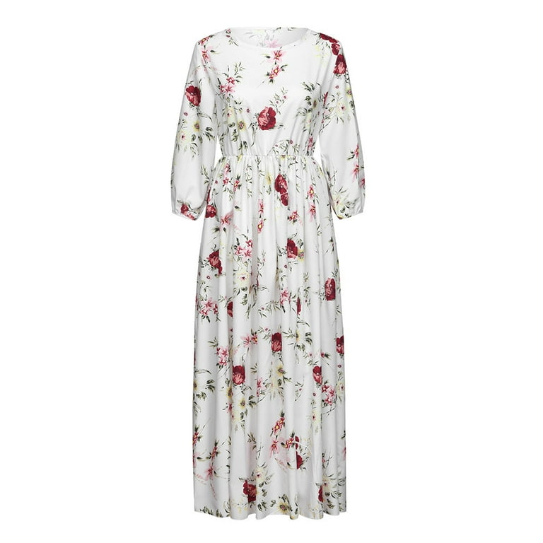 Womens Dresses Floral-Printed Swing Sleeve Half Holiday Casual Maxi Boho Spring Dress