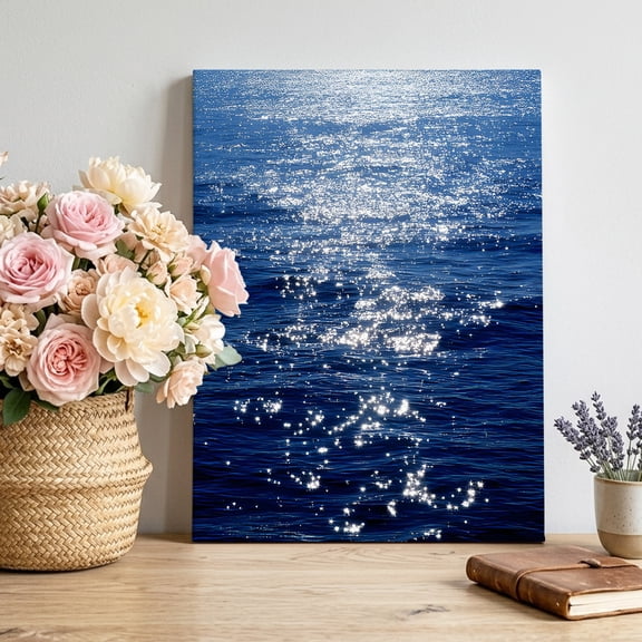 Canvas Wall Art Summer Ocean Canvas Art Print Seascape Coastal Wave Green Tropical Pain Trees Pictures Wall Decor for Living Room Bedroom Artwork Decorations Stretched Framed Ready to Hang 8"x12"