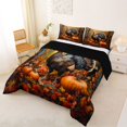 thumbnail image 2 of Manfei Funny Cartoon Turkey Full Size Comforter Sets,Thanksgiving Themed Bedding Comforter Set,Black Reversible,3pcs,1 Comforter and 2 Pillowcases, 2 of 7