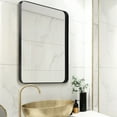 thumbnail image 4 of Large Bathroom Mirror 40x30 Inch, Black Metal Framed Vanity Mirror with Rounded Corners, Wall Mounted, Anti-Rust, Tempered Glass, Perfect for Bathroom Decor, Hangs Horizontally or Vertically, 4 of 9