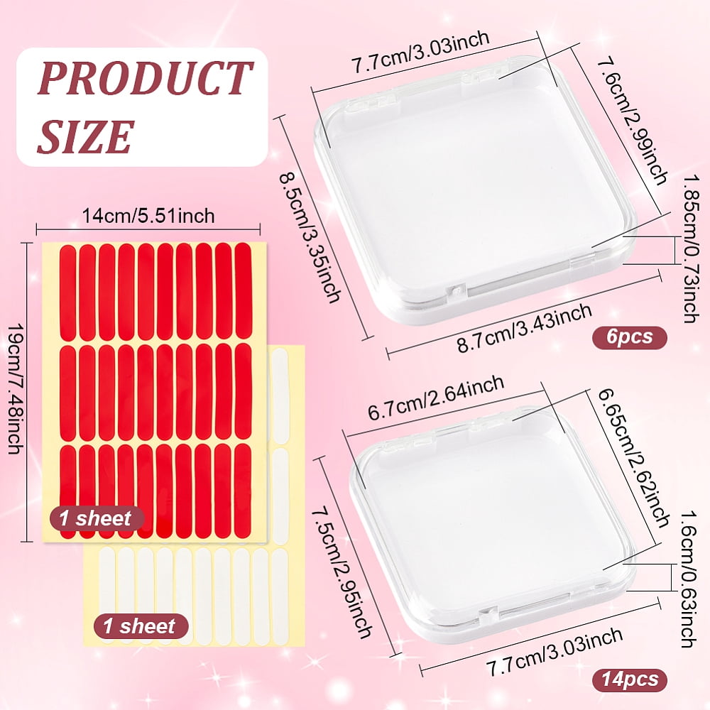20Pcs Transparent Plastic Nail Art Tool Storage Box with 2 Sheets Double Side Adhesive Glue Sticky Tape For False Nail Tips White