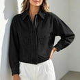 thumbnail image 3 of CBASIHI Cropped Denim Shirt Jackets for Women- Fall Long Sleeve Casual Oversized Zip Up Jean Jacket Black Size L, 3 of 7