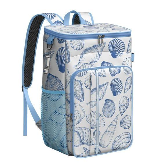 Seashell Beach Cooler Backpack – Insulated Waterproof Leakproof Lunch Bag with Marine Starfish Coral Print for Travel, Picnic, Office, Camping