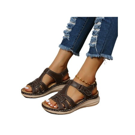 

WEARELLAS Women s Open Toe Comfy Ankle Strap Sandals Summer Casual Beach Outdoor Platform Walking Shoes