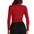thumbnail image 6 of YODETEY Women’s Crew Neck Long Sleeve Fitted Crop Top, Stretch Everyday Basic Crewneck Tee,Size S-2XL, 6 of 8