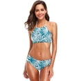 thumbnail image 2 of Dreamtimes Blue White Leaves Swimsuits Padded Bikini Sets Sexy Swimwear for Women, X-Large, 2 of 7