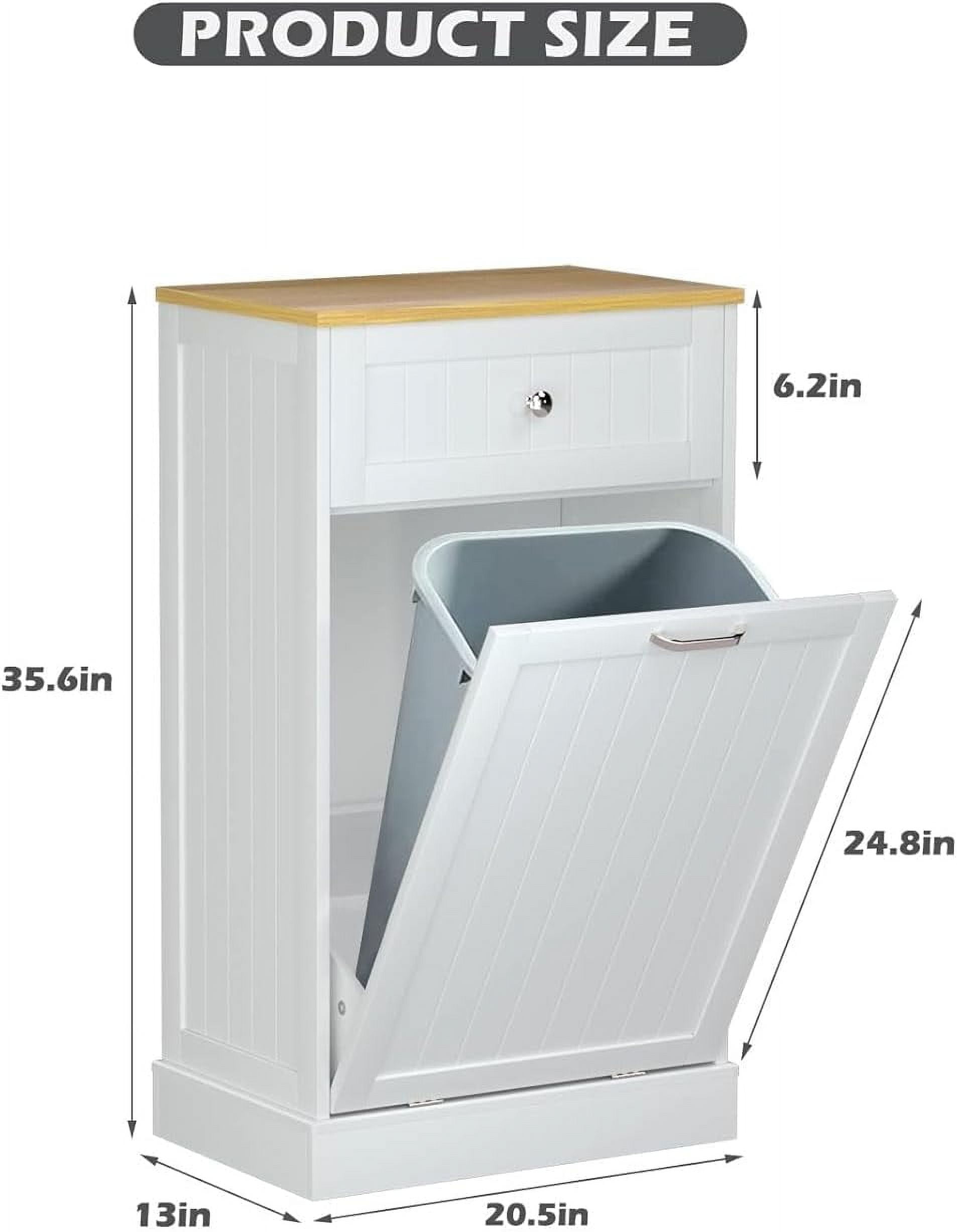 Reliancer Tilt Out Trash Can Cabinet with Hideaway Drawer, 10 Gallon Kitchen Free Standing Storage Can Holder Garbage Recycling Cabinet for Kitchen, White