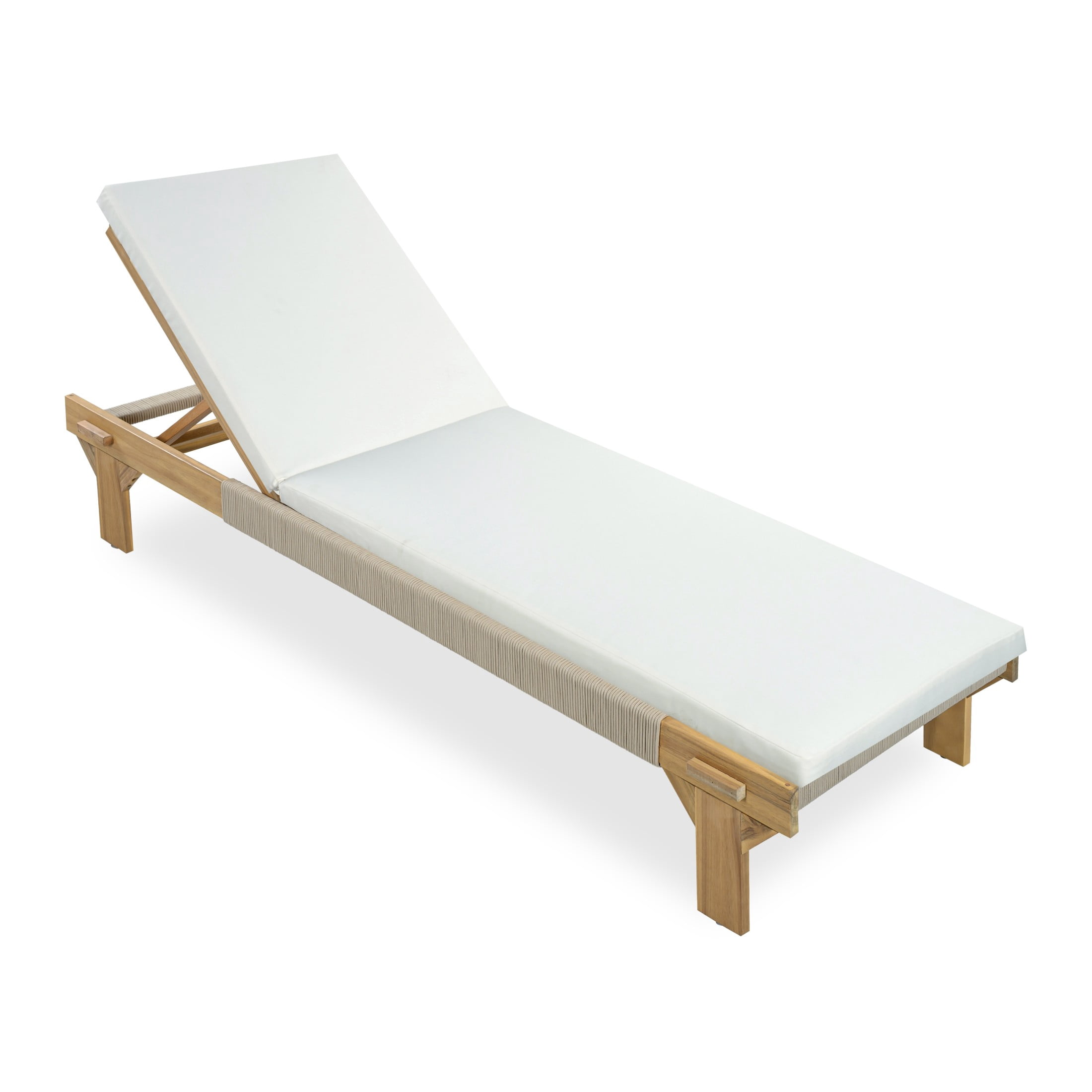 Christopher Knight Home Outdoor Acacia Wood Chaise Lounge with Rope Accents and Cushion, Light Teak+Cream