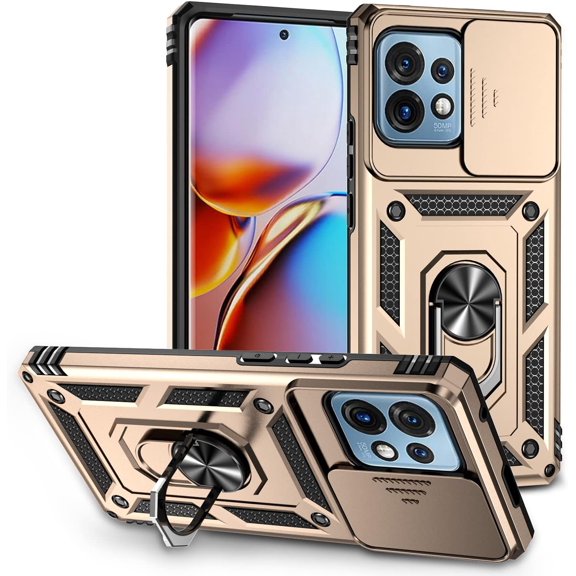 for Motorola Moto Edge Plus 2023 Case, Motorola Edge Plus 2023 Phone Case (6.7-inch), with Slide Camera Cover & Kickstand, [Military-Grade] Phone Case for Motorola Edge Plus 2023 (Gold)