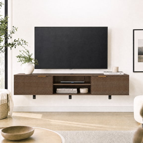 70" Floating TV Stand for TVs Up to 80", Fluted Entertainment Center