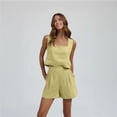 thumbnail image 3 of Lumtrix Linen Short Sets For Women 2 Piece Square Neck Sleeveless Tops And Shorts Matching Set Boho Summer Travel Vacation Outfits Yellow XL, 3 of 7