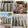 thumbnail image 5 of Green Brown Striped Outdoor Waterproof Pillow Covers, Modern Stripes Art Farmhouse Decorative Square Throw Pillowcase Sofa Cushion Sham for Patio/Couch/Chair, 20"x20" 2 Pack, 5 of 8