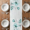 thumbnail image 6 of Turquoise Flowers Table Runner - 108 Inch Long, Kitchen Dining Table Runner Dresser Scarves, Farmhouse Gradient Floral Plants Farmhouse Decor for Coffee Tables Wedding Party Banquet, 6 of 8