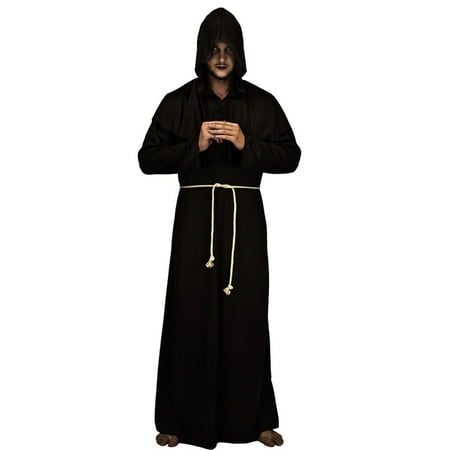 Renaissance Monk Robe - Medieval Priest Monk Robe Hooded Cap Halloween Cosplay Costume Cloak for Wizard Sorcerer - Size M (Black)
